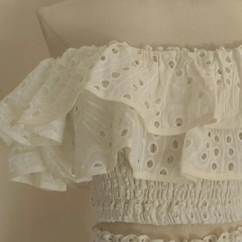 CASA B Florence Cotton Broderie Anglaise Off-Shoulder Ruffled Eyelet Set